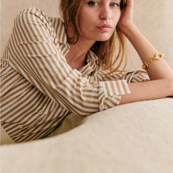 Sezane Brown and White Striped Button Down Shirt - Picture 5 of 6